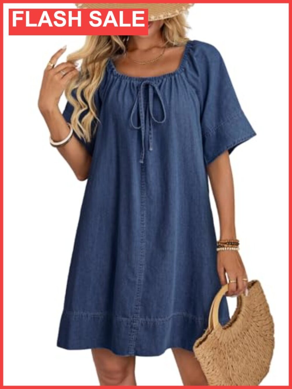 Denim Dress Lightweight Flowy Tie Knot Cotton Jean Dress
